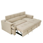 Divano Sezionale Angolare Beige con Funzione Letto, Poggiatesta Regolabile e Ricarica USB