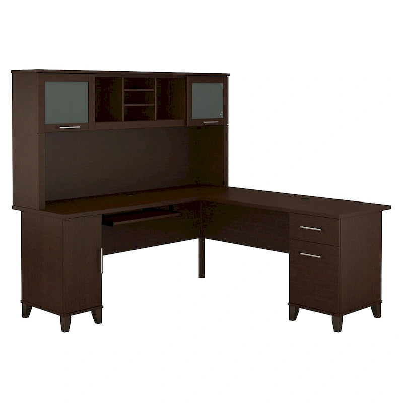 Scrivania a L da 72" con credenza superiore e contenitore