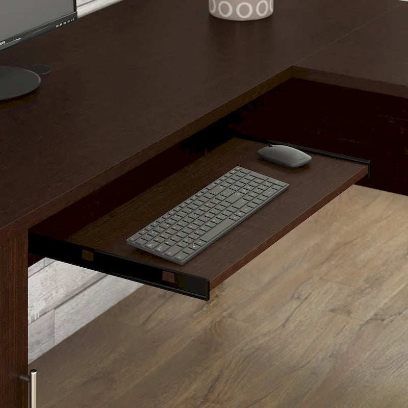 Scrivania a L da 72" con credenza superiore e contenitore