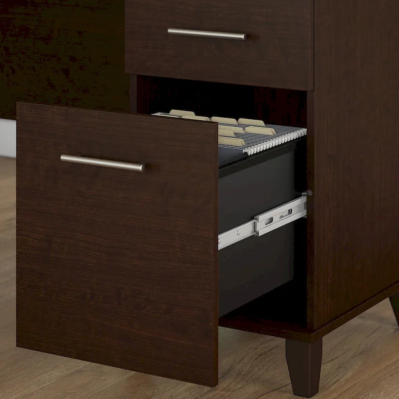 Scrivania a L da 72" con credenza superiore e contenitore