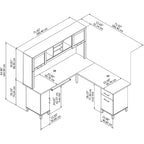 Scrivania a L da 72" con credenza superiore e contenitore