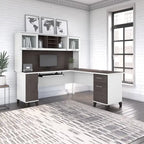 Scrivania a L da 72" con credenza superiore e contenitore