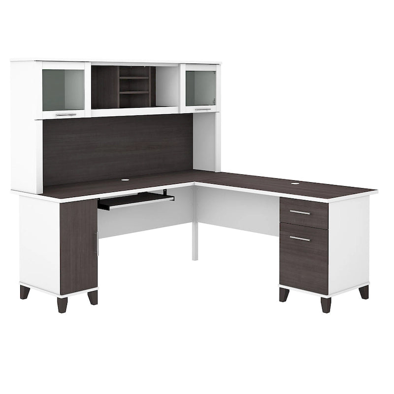 Scrivania a L da 72" con credenza superiore e contenitore