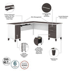Scrivania a L da 72" con credenza superiore e contenitore