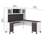 Scrivania a L da 72" con credenza superiore e contenitore