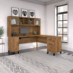 Scrivania a L da 72" con credenza superiore e contenitore