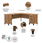 Scrivania a L da 72" con credenza superiore e contenitore