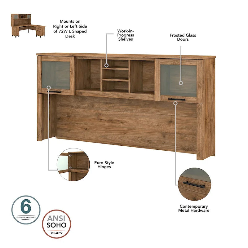 Scrivania a L da 72" con credenza superiore e contenitore