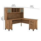 Scrivania a L da 72" con credenza superiore e contenitore