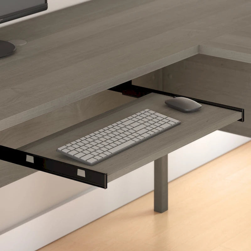 Scrivania a L da 72" con credenza superiore e contenitore