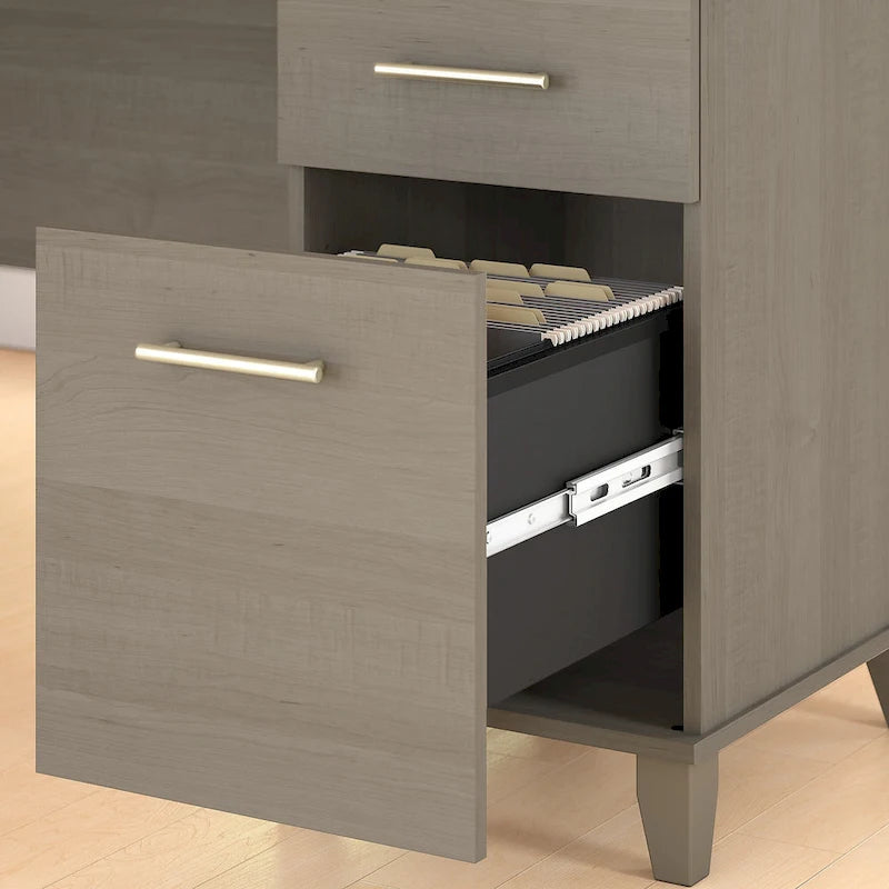 Scrivania a L da 72" con credenza superiore e contenitore