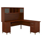 Scrivania a L da 72" con credenza superiore e contenitore