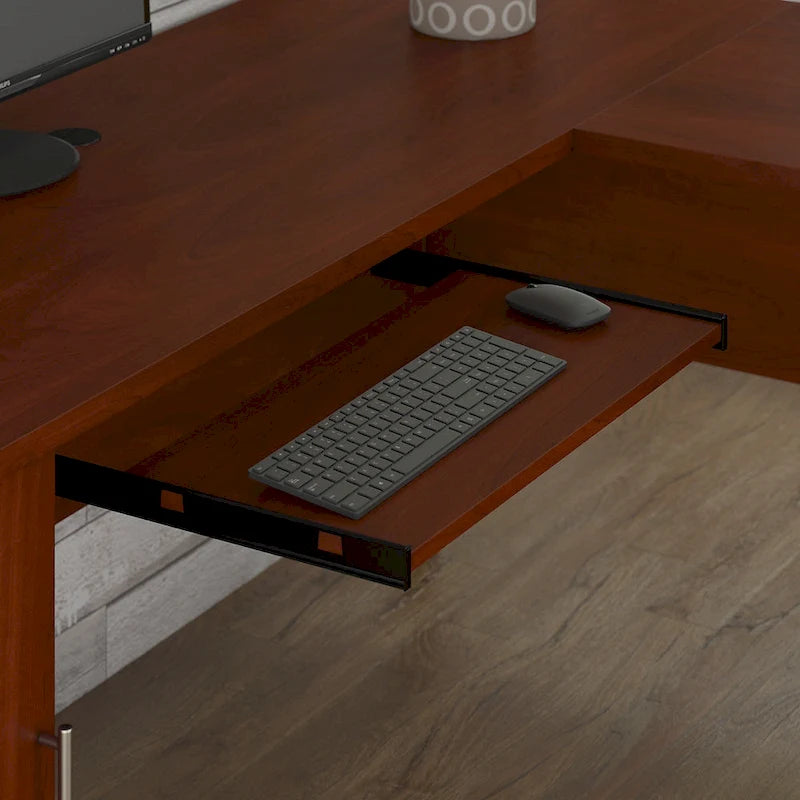 Scrivania a L da 72" con credenza superiore e contenitore