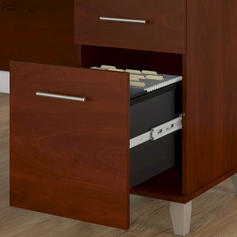 Scrivania a L da 72" con credenza superiore e contenitore