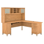 Scrivania a L da 72" con credenza superiore e contenitore