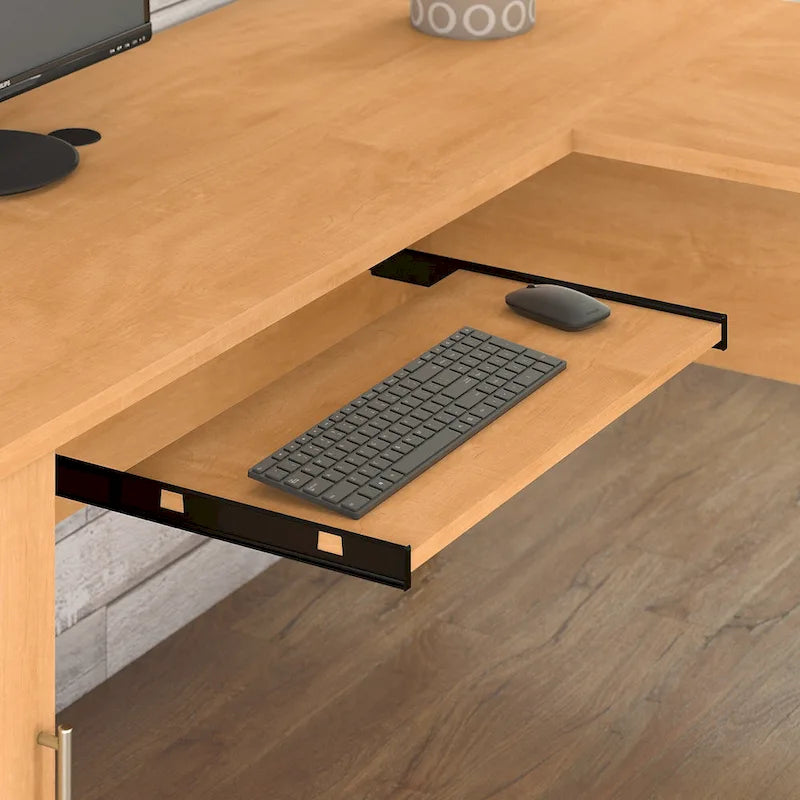 Scrivania a L da 72" con credenza superiore e contenitore