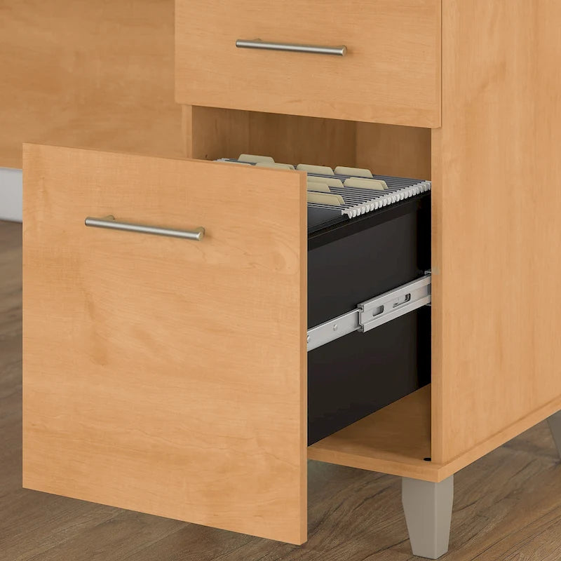 Scrivania a L da 72" con credenza superiore e contenitore
