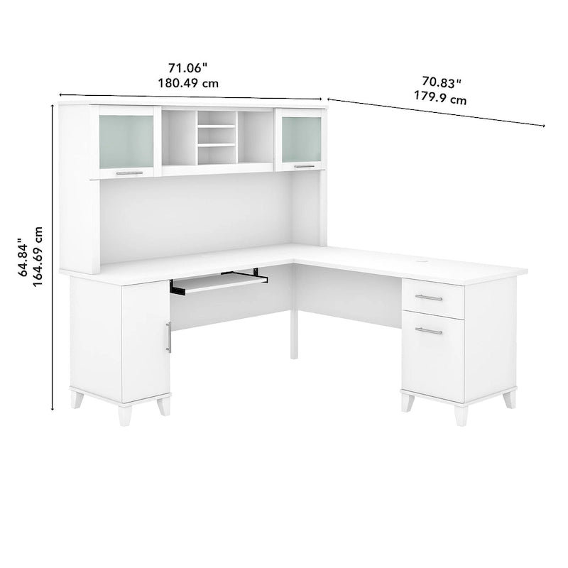 Scrivania a L da 72" con credenza superiore e contenitore