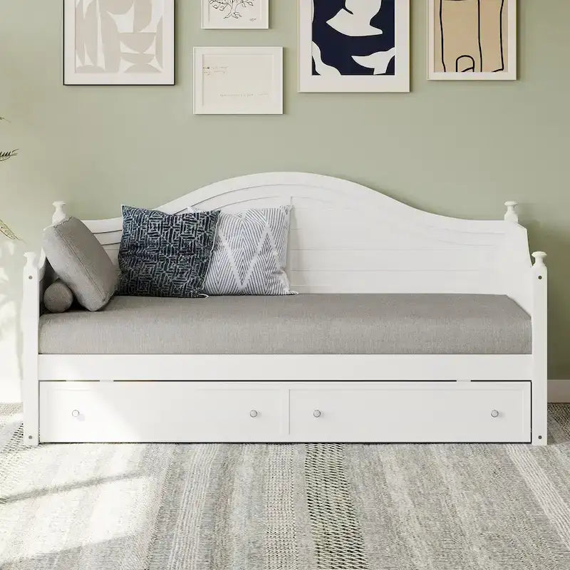 Letto a giorno in legno di dimensioni singole con cassetti