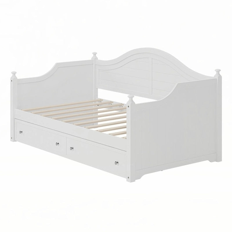 Letto a giorno in legno di dimensioni singole con cassetti
