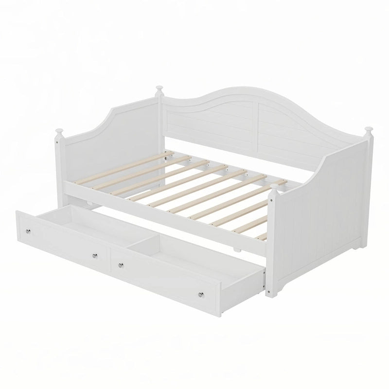 Letto a giorno in legno di dimensioni singole con cassetti