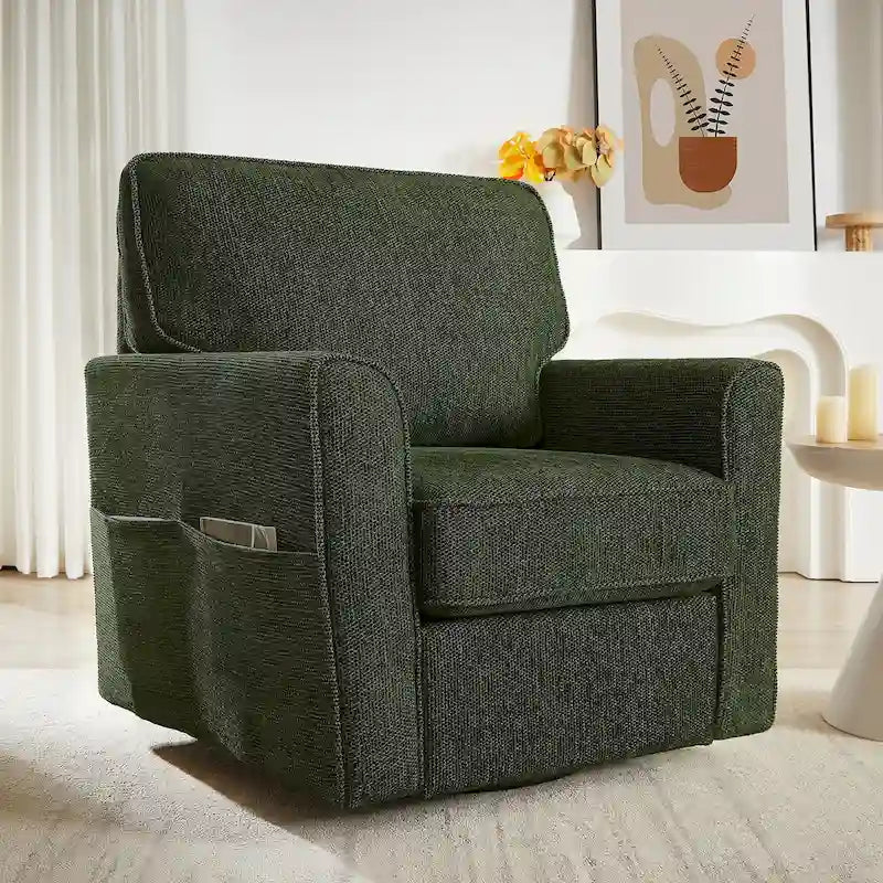 Poltrona a botte Accent con tasche laterali, girevole in ciniglia