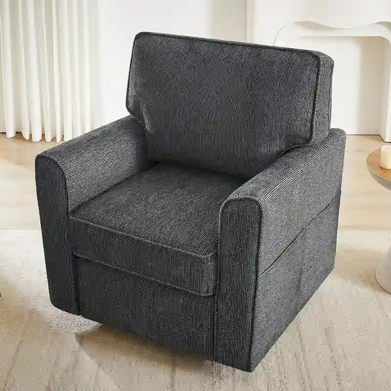 Poltrona a botte Accent con tasche laterali, girevole in ciniglia