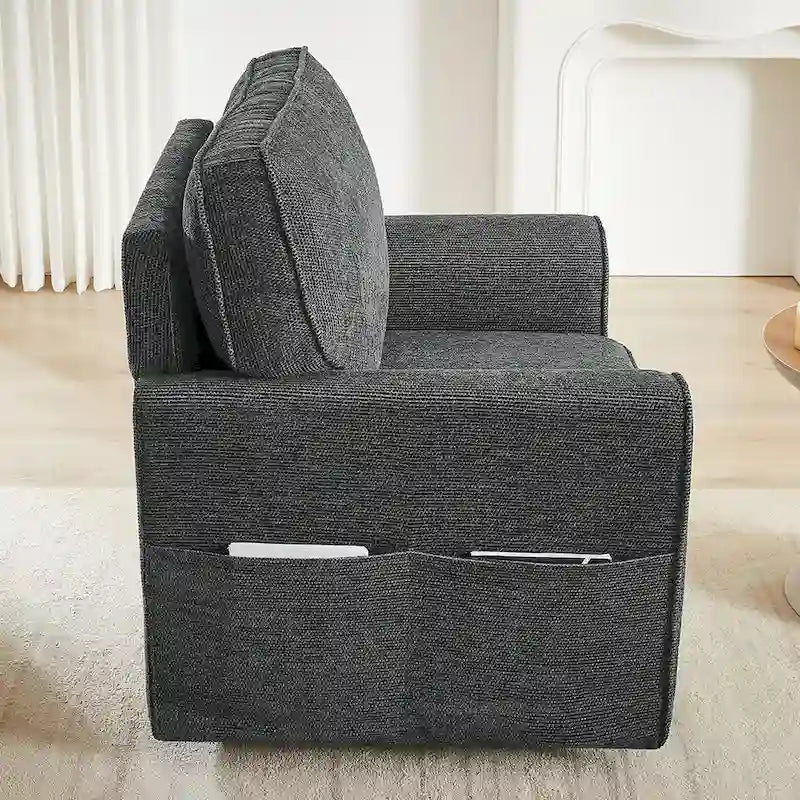 Poltrona a botte Accent con tasche laterali, girevole in ciniglia
