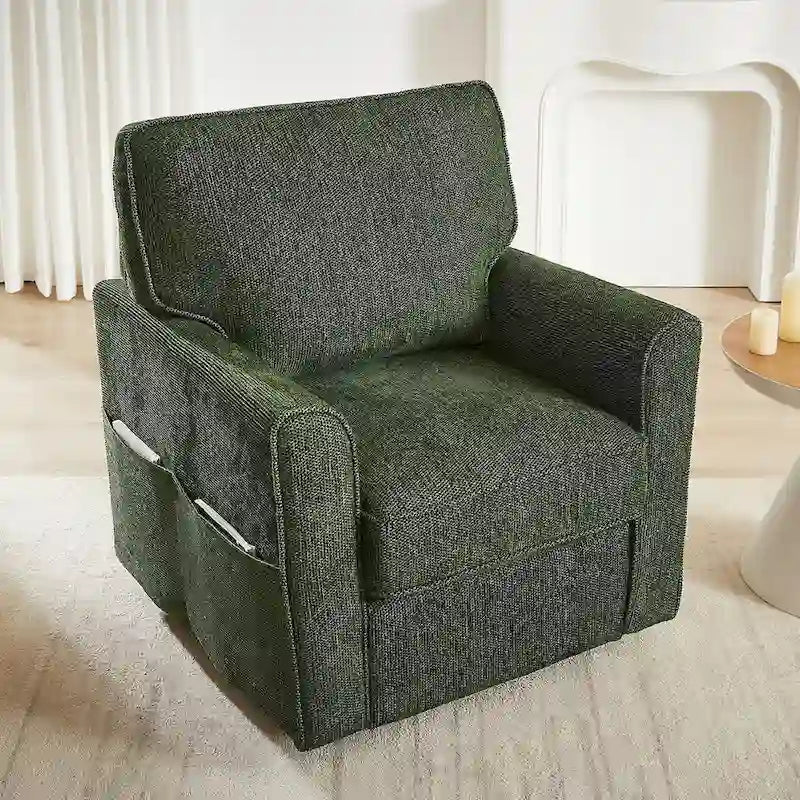Poltrona a botte Accent con tasche laterali, girevole in ciniglia