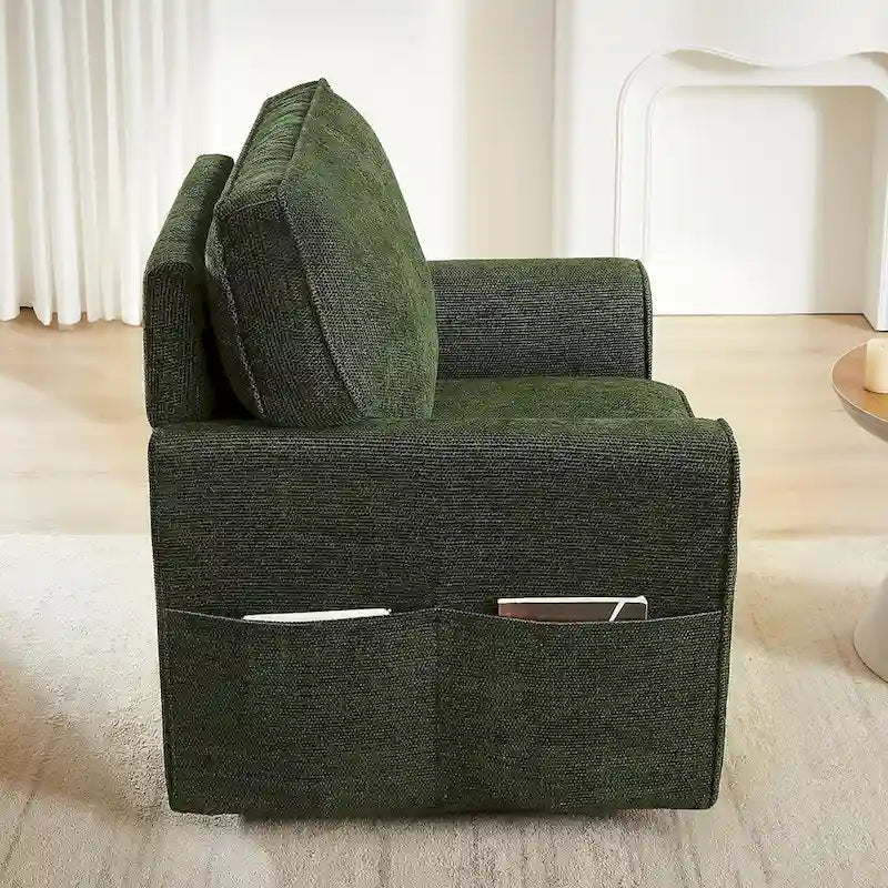 Poltrona a botte Accent con tasche laterali, girevole in ciniglia