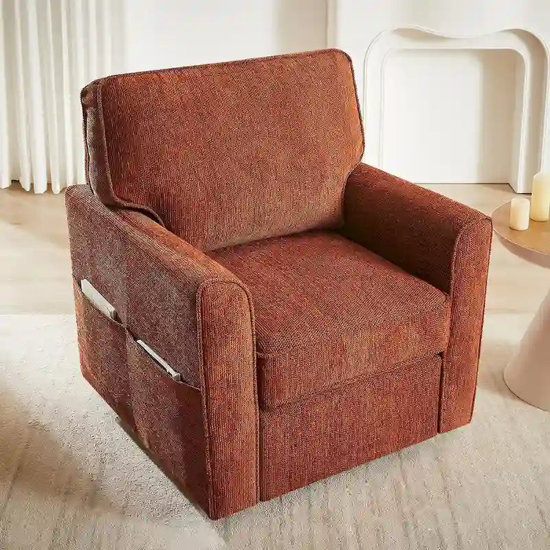 Poltrona a botte Accent con tasche laterali, girevole in ciniglia