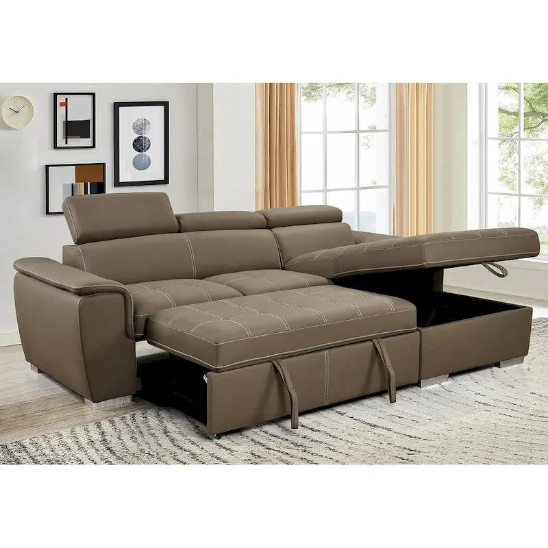 Divano sezionale convertibile da 97" con chaise longue contenitore, poggiatesta regolabili, divano angolare a L contemporaneo con funzione letto