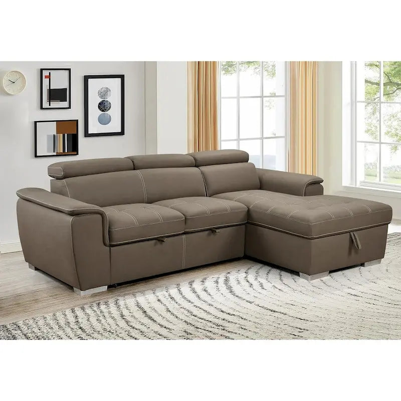 Divano sezionale convertibile da 97" con chaise longue contenitore, poggiatesta regolabili, divano angolare a L contemporaneo con funzione letto