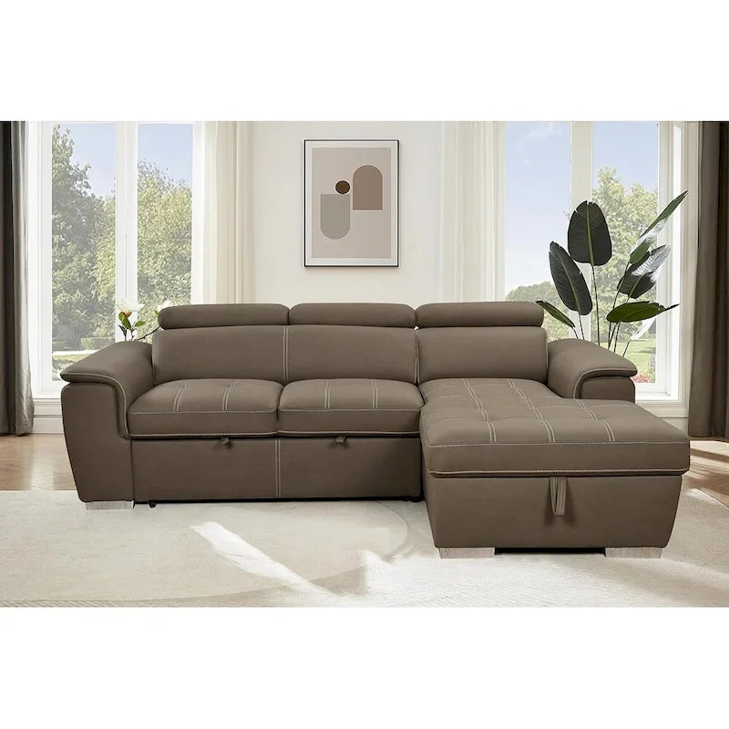 Divano sezionale convertibile da 97" con chaise longue contenitore, poggiatesta regolabili, divano angolare a L contemporaneo con funzione letto