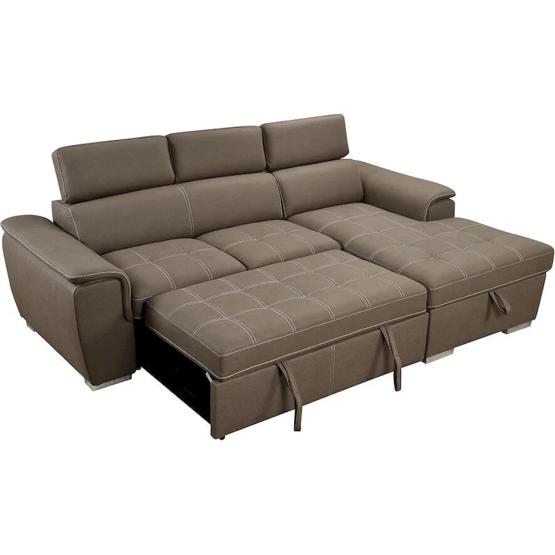 Divano sezionale convertibile da 97" con chaise longue contenitore, poggiatesta regolabili, divano angolare a L contemporaneo con funzione letto