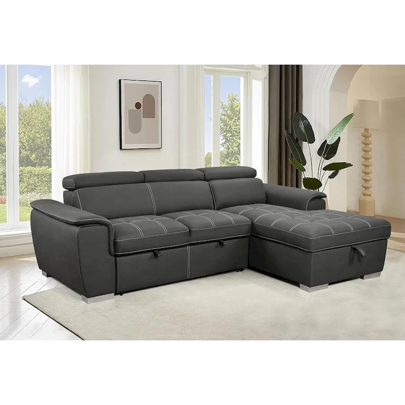 Divano sezionale convertibile da 97" con chaise longue contenitore, poggiatesta regolabili, divano angolare a L contemporaneo con funzione letto