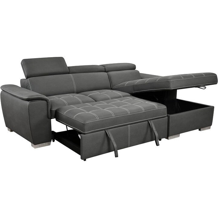Divano sezionale convertibile da 97" con chaise longue contenitore, poggiatesta regolabili, divano angolare a L contemporaneo con funzione letto