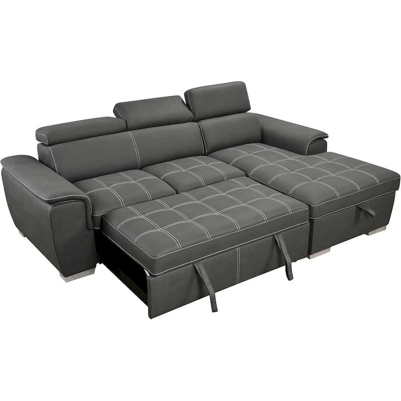 Divano sezionale convertibile da 97" con chaise longue contenitore, poggiatesta regolabili, divano angolare a L contemporaneo con funzione letto