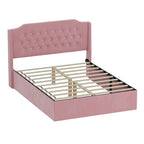 Letto a piattaforma Queen Size in velluto con testiera trapuntata, vano portaoggetti sotto il letto e rivestimento in tessuto con velcro rimovibile