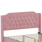 Letto a piattaforma Queen Size in velluto con testiera trapuntata, vano portaoggetti sotto il letto e rivestimento in tessuto con velcro rimovibile