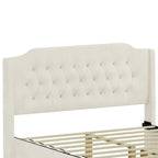 Letto a piattaforma Queen Size in velluto con testiera trapuntata, vano portaoggetti sotto il letto e rivestimento in tessuto con velcro rimovibile