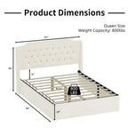Letto a piattaforma Queen Size in velluto con testiera trapuntata, vano portaoggetti sotto il letto e rivestimento in tessuto con velcro rimovibile