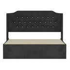 Letto a piattaforma Queen Size in velluto con testiera trapuntata, vano portaoggetti sotto il letto e rivestimento in tessuto con velcro rimovibile
