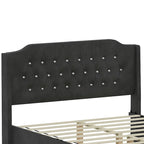Letto a piattaforma Queen Size in velluto con testiera trapuntata, vano portaoggetti sotto il letto e rivestimento in tessuto con velcro rimovibile