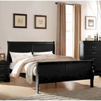 Letto nero matrimoniale (King Size) in legno massello con ferramenta in ottone, stile transizionale