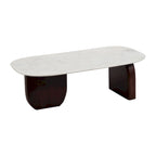 Tavolino ovale moderno in marmo e legno 48 x 24 x 16