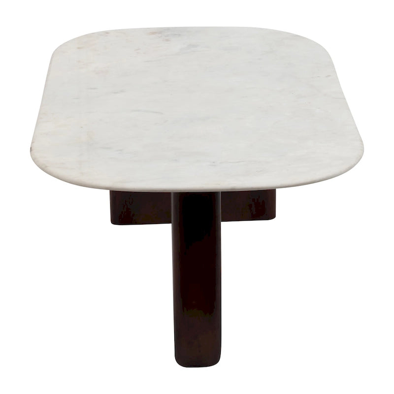 Tavolino ovale moderno in marmo e legno 48 x 24 x 16