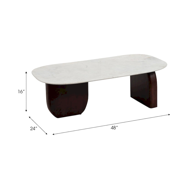 Tavolino ovale moderno in marmo e legno 48 x 24 x 16