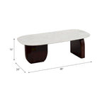 Tavolino ovale moderno in marmo e legno 48 x 24 x 16
