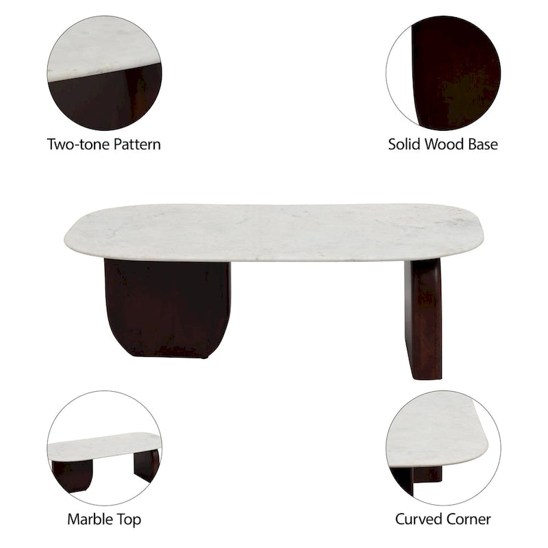 Tavolino ovale moderno in marmo e legno 48 x 24 x 16
